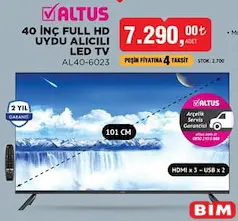 ALTUS 40 İNÇ FULL HD UYDU ALICILI LED TV TELEVİZYON
